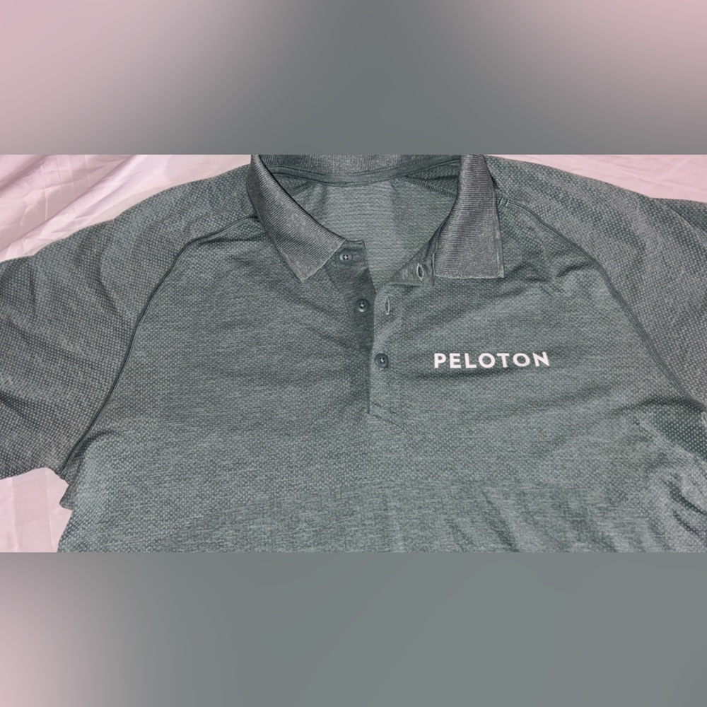 Lululemon Peloton Polo Shirt Mens Large Short Sleeve Green Logo Metal Vent Tech - Picture 3 of 5